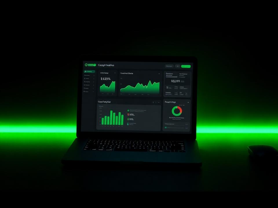 Laptop showing a dark business analytics dashboard